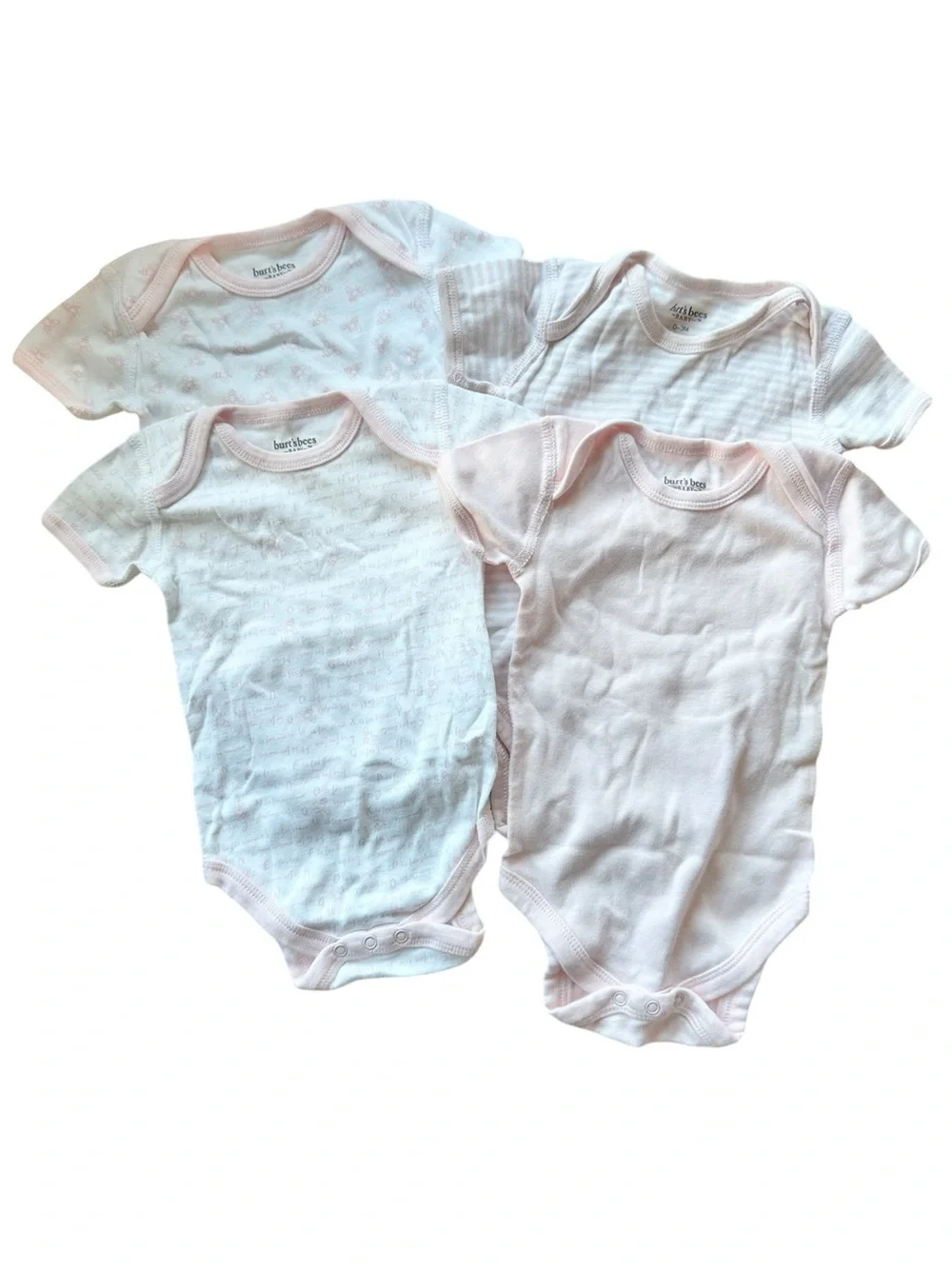 Burt’s Bees short sleeve onesie bodysuit lot in pale pink and white size 0-3 mo